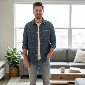 Quiksilver Long Sleeve Button Up Denim Pattern Shirt, Men's Size Large